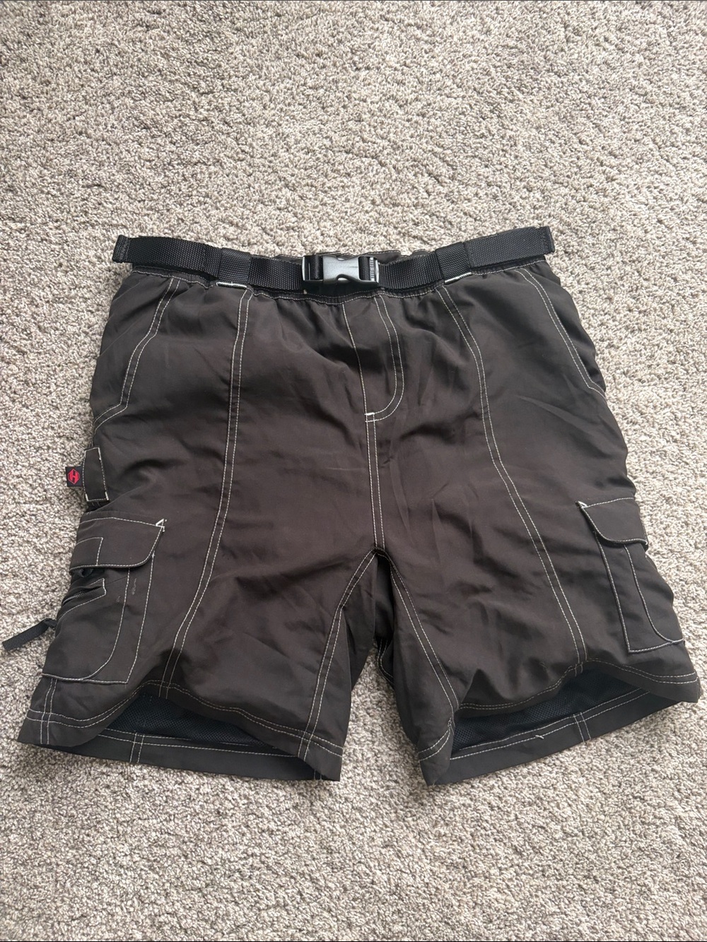 Men's Black Cargo bike Shorts with Integrated Belt